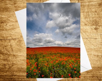 A5 Blank Birthday Greeting Card Wild Red Poppy Field Landscape