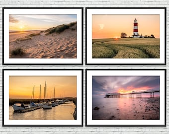 Cromer Pier Morston Holkham Happisburgh Lighthouse Norfolk Coast Landscape Set Of 4 Poster Print Bundle Deal
