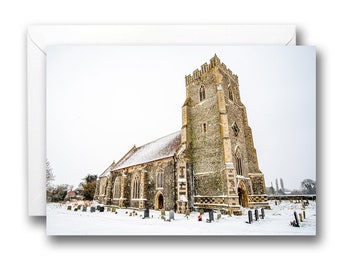 A5 Blank Birthday Greeting Card Norfolk Church Snowing Scene Christmas Card