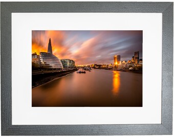 London City Shard & City Hall Sunset Skyline Framed Landscape Photo