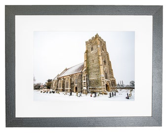 Norfolk Church Snow Scene Framed Landscape Photo