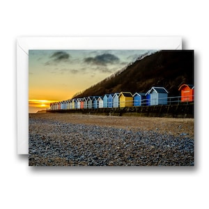 Cromer Norfolk Coast Beach Hut Sunrise Blank Greeting Card