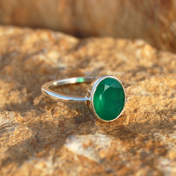 Green Onyx Ring, Onyx Ring, Sterling silver handmade ring - SKU A004