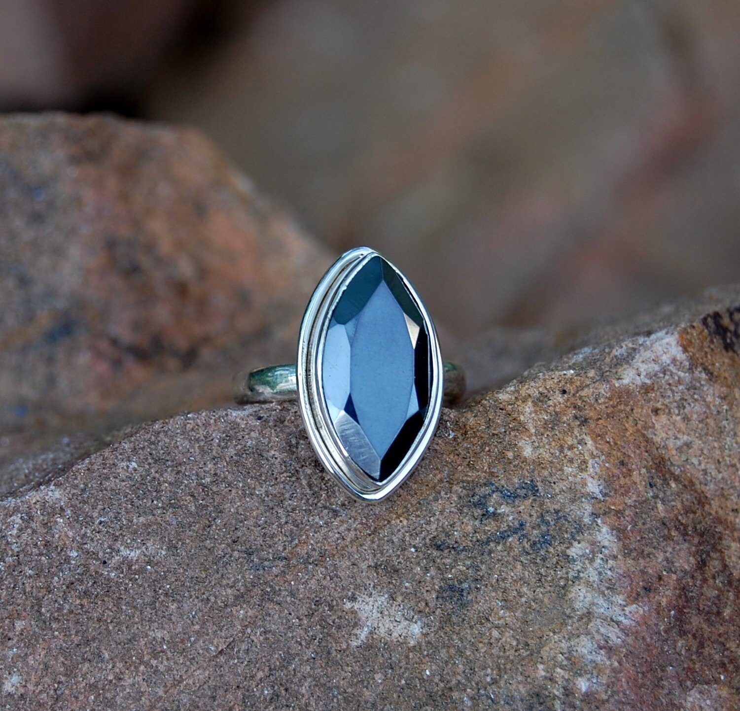Hematite Ring Natural Hematite Marquise Cut Ring Gemstone Etsy