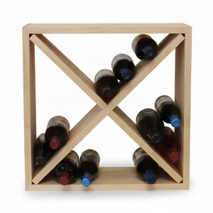 Wood Wine Rack Cube | Stackable Modular Diamond Bin Bottle Storage image 3