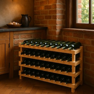 Rustic Pine 48-Bottle Wine Rack | Stackable Modular Storage