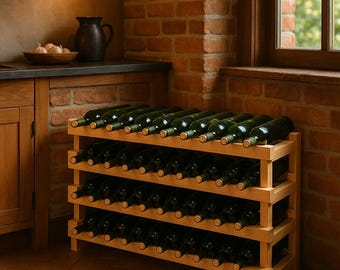 Rustic Pine 48-Bottle Wine Rack | Stackable Modular Storage