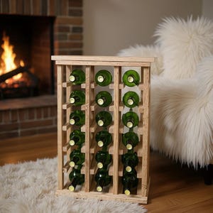 Handcrafted Solid Wood 18-Bottle Wine Rack Table | Mahogany or Oak