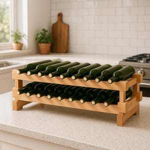 Rustic Farmhouse Pine Wine Rack | 24-Bottle Stackable Organizer