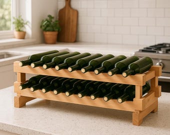 Rustic Farmhouse Pine Wine Rack | 24-Bottle Stackable Organizer