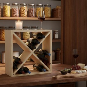 Wood Wine Rack Cube | Stackable Modular Diamond Bin Bottle Storage image 2