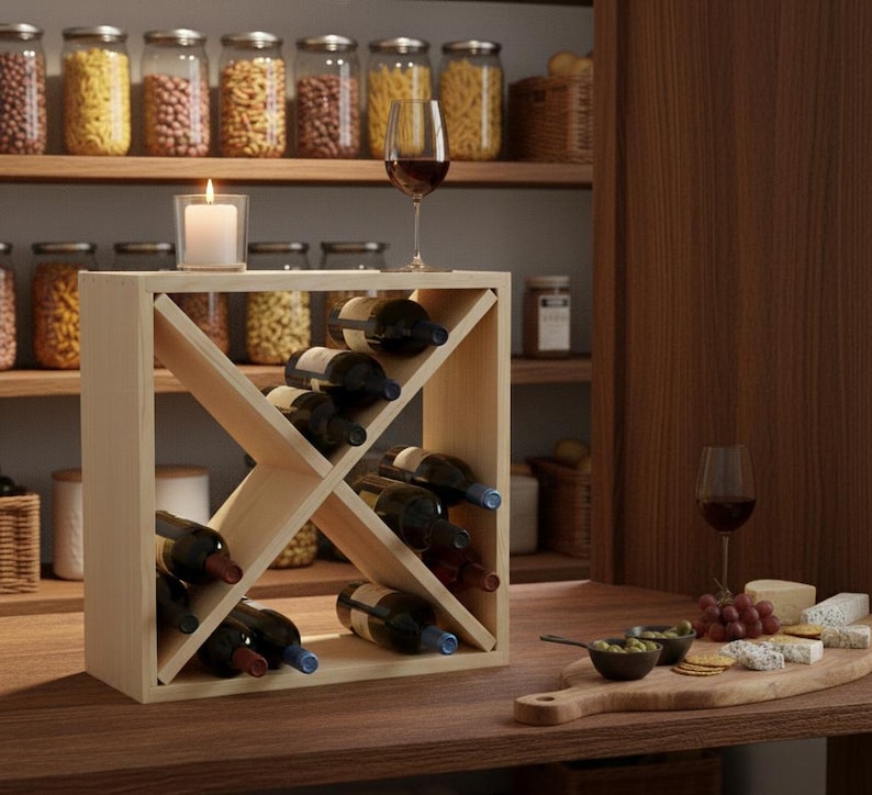 Wood Wine Rack Cube | Stackable Modular Diamond Bin Bottle Storage image 2