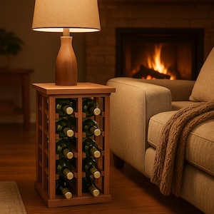 Rustic Oak or Mahogany Wine Rack Side Table | Handcrafted 12 Bottle Holder