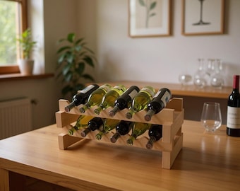 Rustic Pine 12-Bottle Wine Rack | Stackable, No Assembly