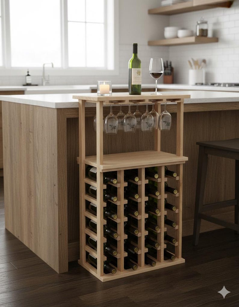 Wine Rack & Stemware Holder | Oak or Mahogany Handcrafted Wood Storage ...