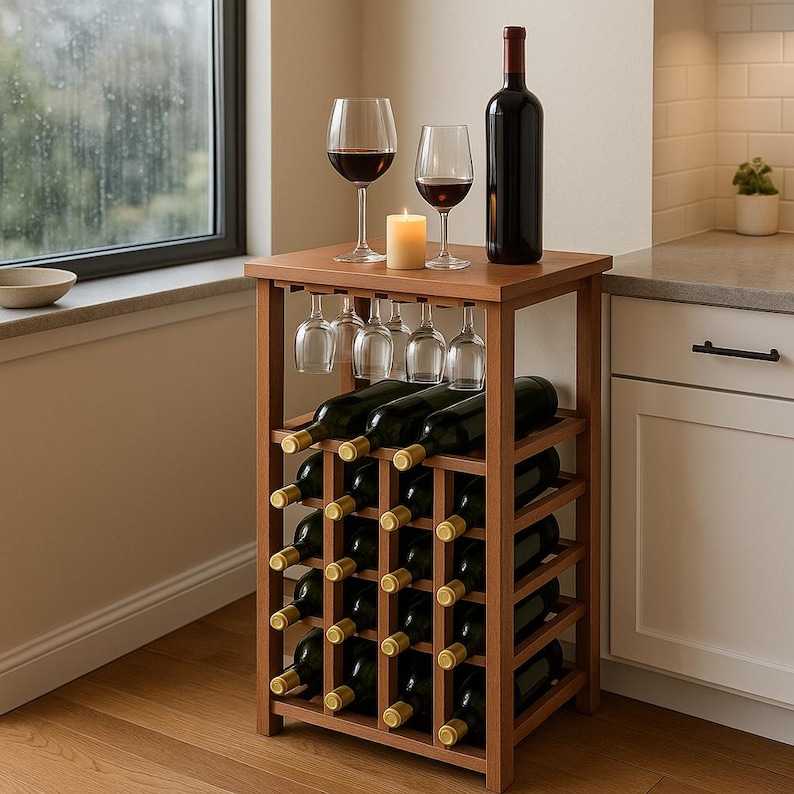 Wine Rack & Stemware Holder | Oak or Mahogany Handcrafted Wood Storage ...