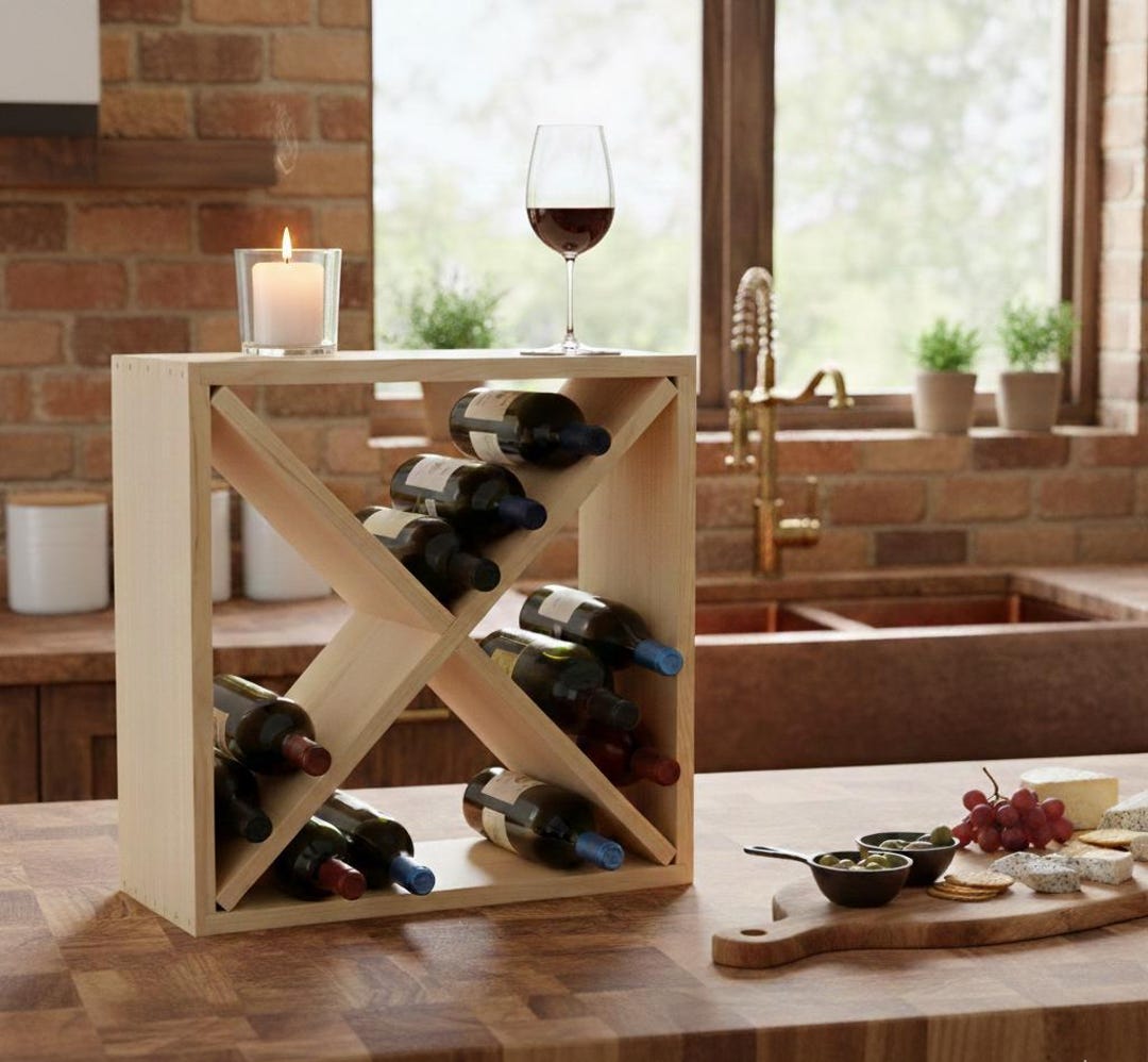 Wood Wine Rack Cube | Stackable Modular Diamond Bin Bottle Storage - Etsy