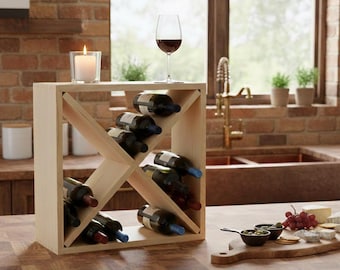 Wood Wine Rack Cube | Stackable Modular Diamond Bin Bottle Storage