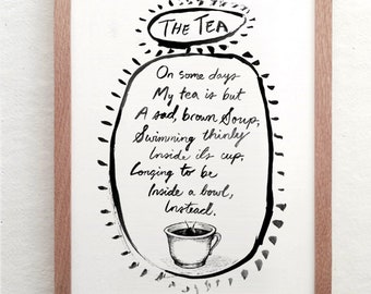 The Tea - Illustrated Poetry Print. Art poems from the One Pound Poem project.