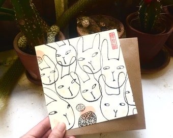 Rabbits // Greeting Card (and Detachable Miniprint!)