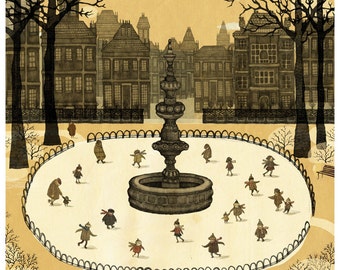 Ice Skaters. Signed Archival Giclee Print.
