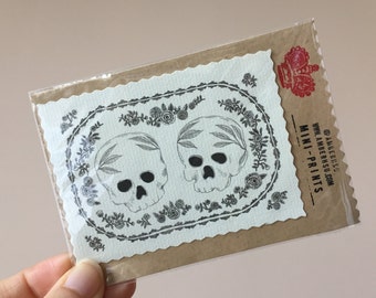Hand-cut Miniprint: Deathly Duet of Skulls!