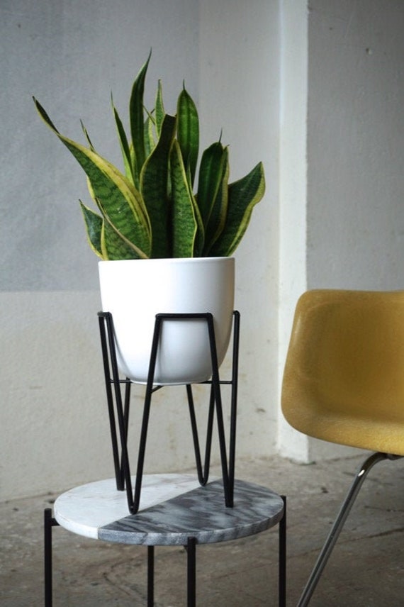 Ø 17, 00 cm Hairpin Leg Planter Mid Century Architecture Pottery Plant Stand Pot de Fleurs Blanc