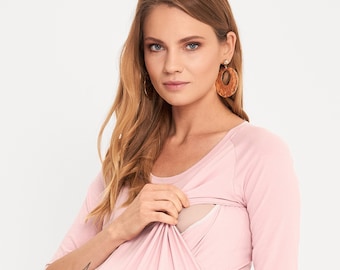 COOL mama 2 in 1 Maternity and Nursing breastfeeding Blouse powder pink