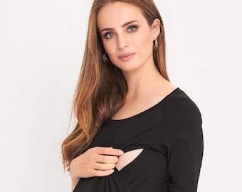 COOL mama 2 in 1 Maternity and Nursing breastfeeding Blouse black