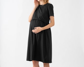 Black Maternity Nursing Dress - Casual Dress for Breastfeeding Moms