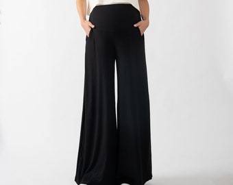 Pantalon de maternité confortable : pantalon-culotte noir ample et extensible à taille haute