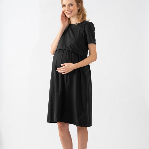 Black Maternity Nursing Dress - Casual Dress for Breastfeeding Moms