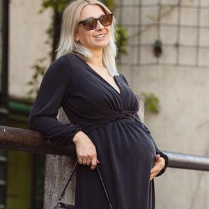 Cool Mama Graphite Maternity Nursing Dress - Elegant and Chic for Breastfeeding Moms Natural Material