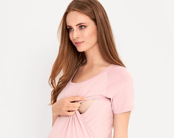 COOL mama 2 in 1 Maternity and Nursing breastfeeding T-shirt powder pink