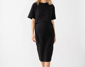 Maternity high waist tube skirt black - cotton skirt