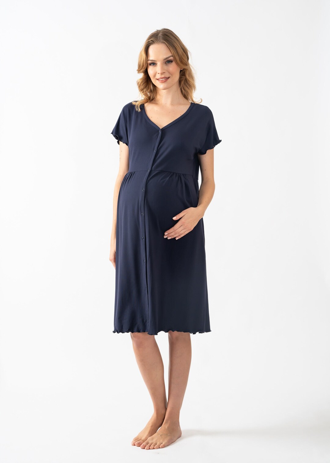 Navy Blue-Colored Feeding Short Nightdress main image 0