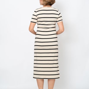Maternity beige with black stripes midi tube dress short sleeve for Future Mom image 3