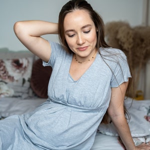 Nightdress Maternity Nursing Breastfeeding grey future mom gift image 4