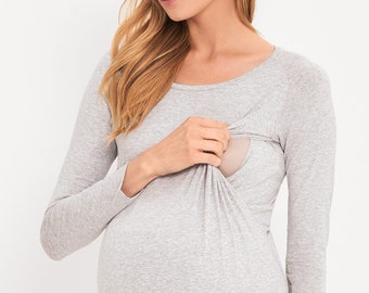 COOL mama 2 in 1 Maternity and Nursing breastfeeding Blouse grey