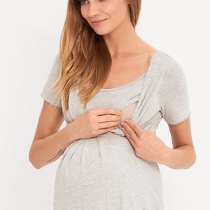 Nightdress Maternity Nursing Breastfeeding grey future mom gift image 7