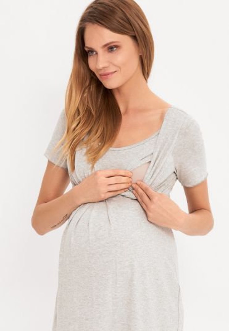 Nightdress Maternity Nursing Breastfeeding grey future mom gift image 7