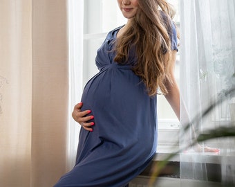 Nightdress Maternity Nursing Breastfeeding blue - hospital layette, homewear