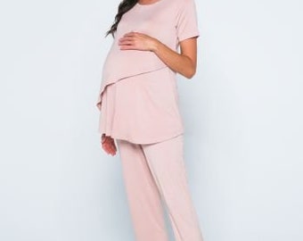 COOL mama 2 in 1 Maternity and Nursing breastfeeding Pyjama powder pink
