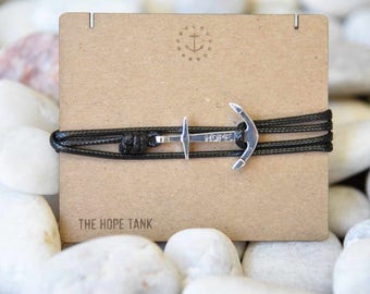 Black leather + HOPE anchor bracelet