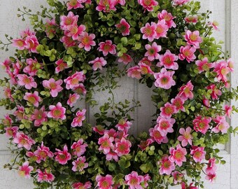 Bright Pink, Spring Wreath, Floral Wreath, Front Door Wreath, Summer Wreath, Easter Wreath, Apple Blossoms