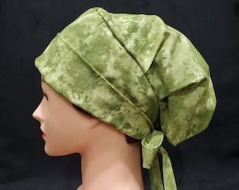 Green Marble Print Scrub Cap with Toggle Strap Tie Comfortable Fit