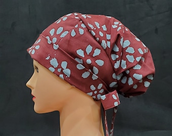 Flower Print Batik Scrub Cap with Toggle Strap Tie Comfortable Fit
