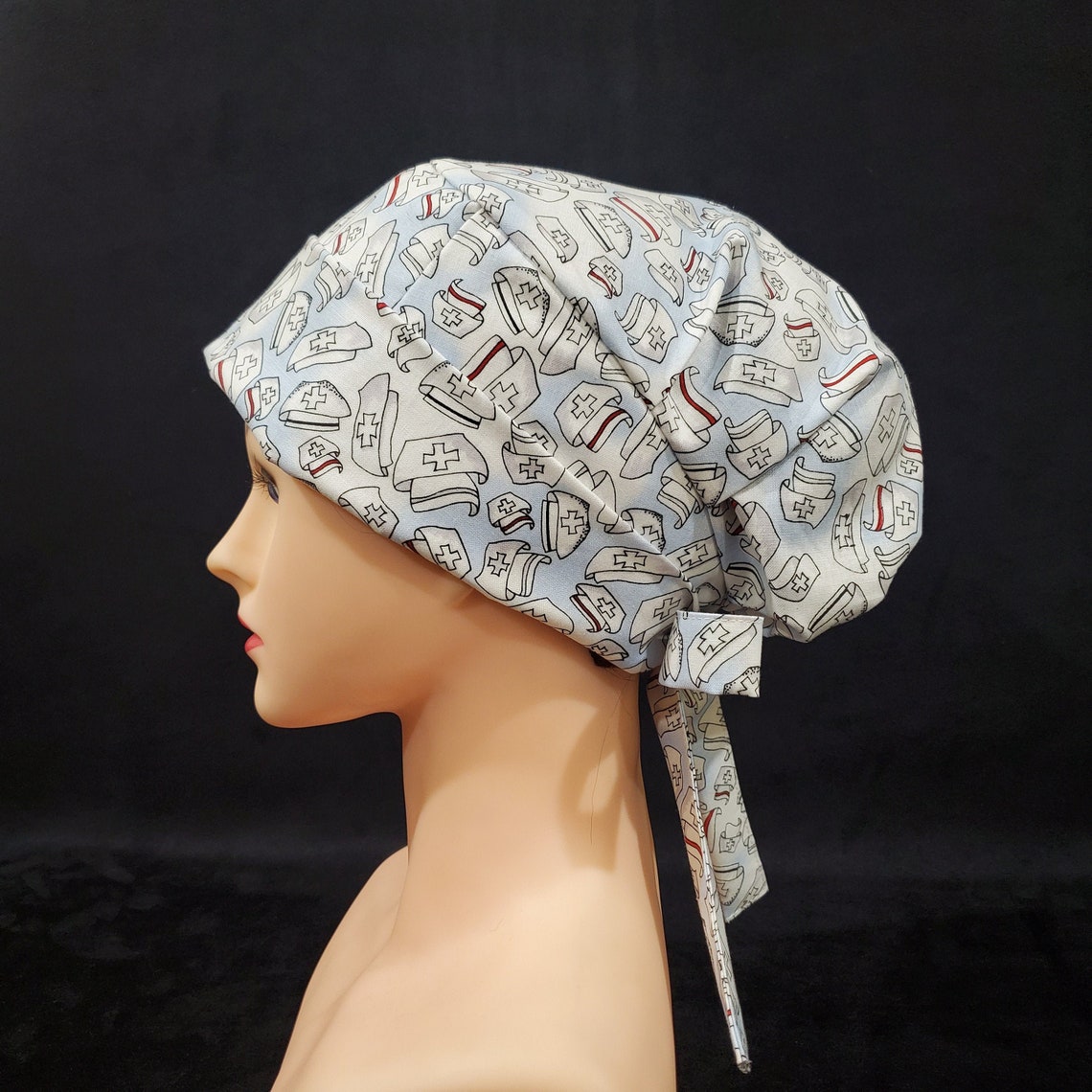 Medium Satin Lined Scrub Hat, Protect Hair W/satin Lined Ponytail Scrub