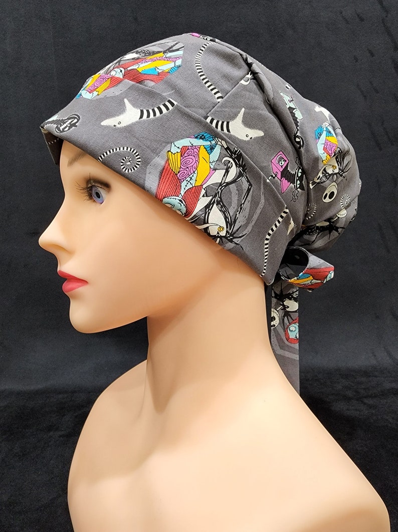 Navy Blue Heart Beat EKG Scrub Cap Doctors Bandana Hat With Adjustable Tie At Women's Clothing Store - View #3