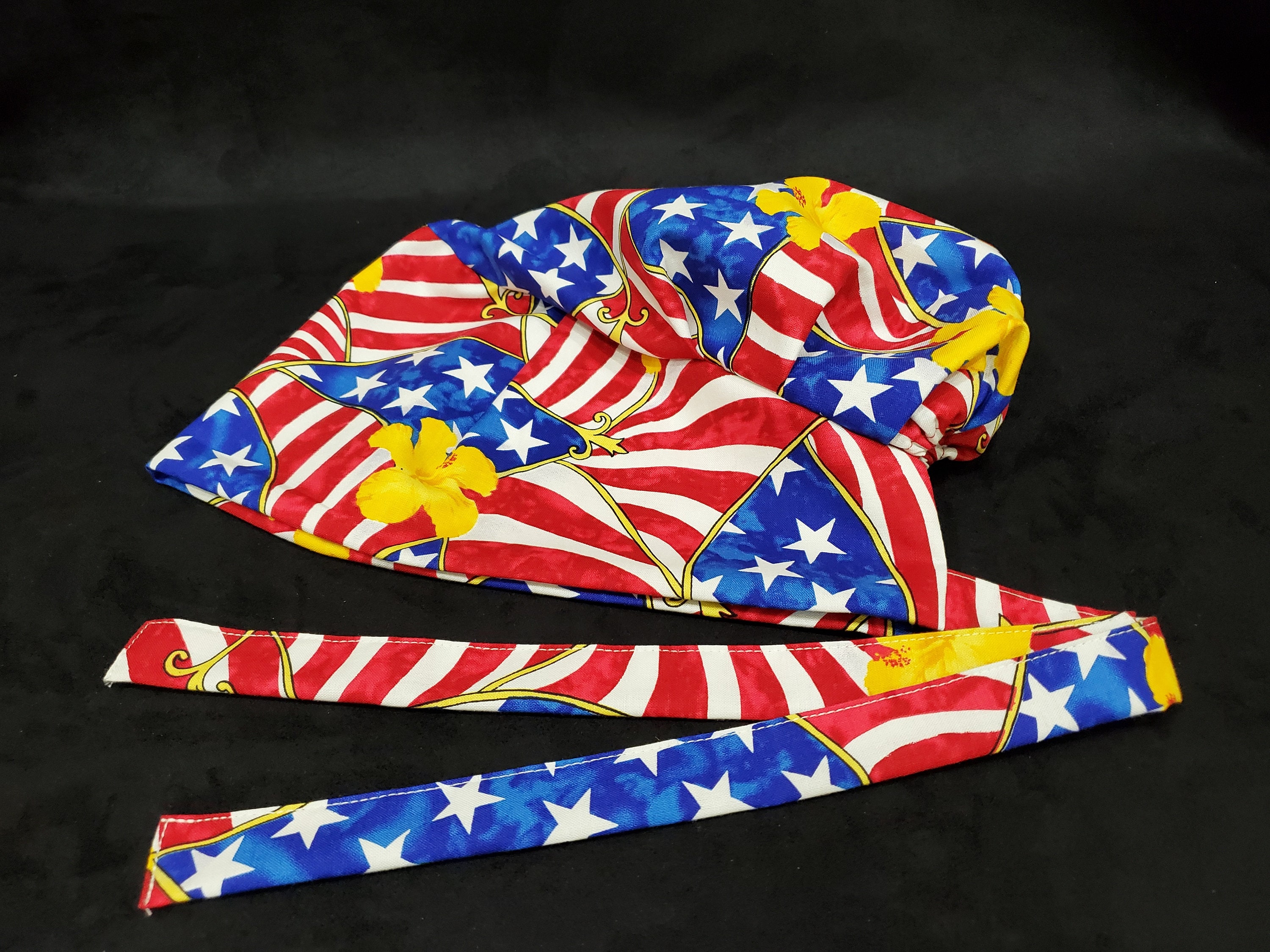 Navy Blue Heart Beat EKG Scrub Cap Doctors Bandana Hat With Adjustable Tie At Women's Clothing Store - View #11